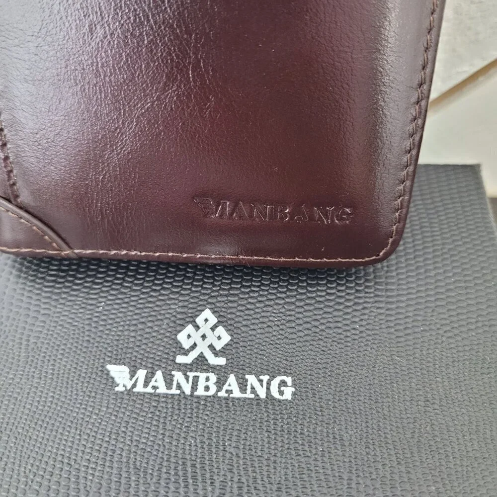 NEW MANBANG Men's Genuine Cowhide Leather Extra Capacity RFID Bifold Wallet 12CT